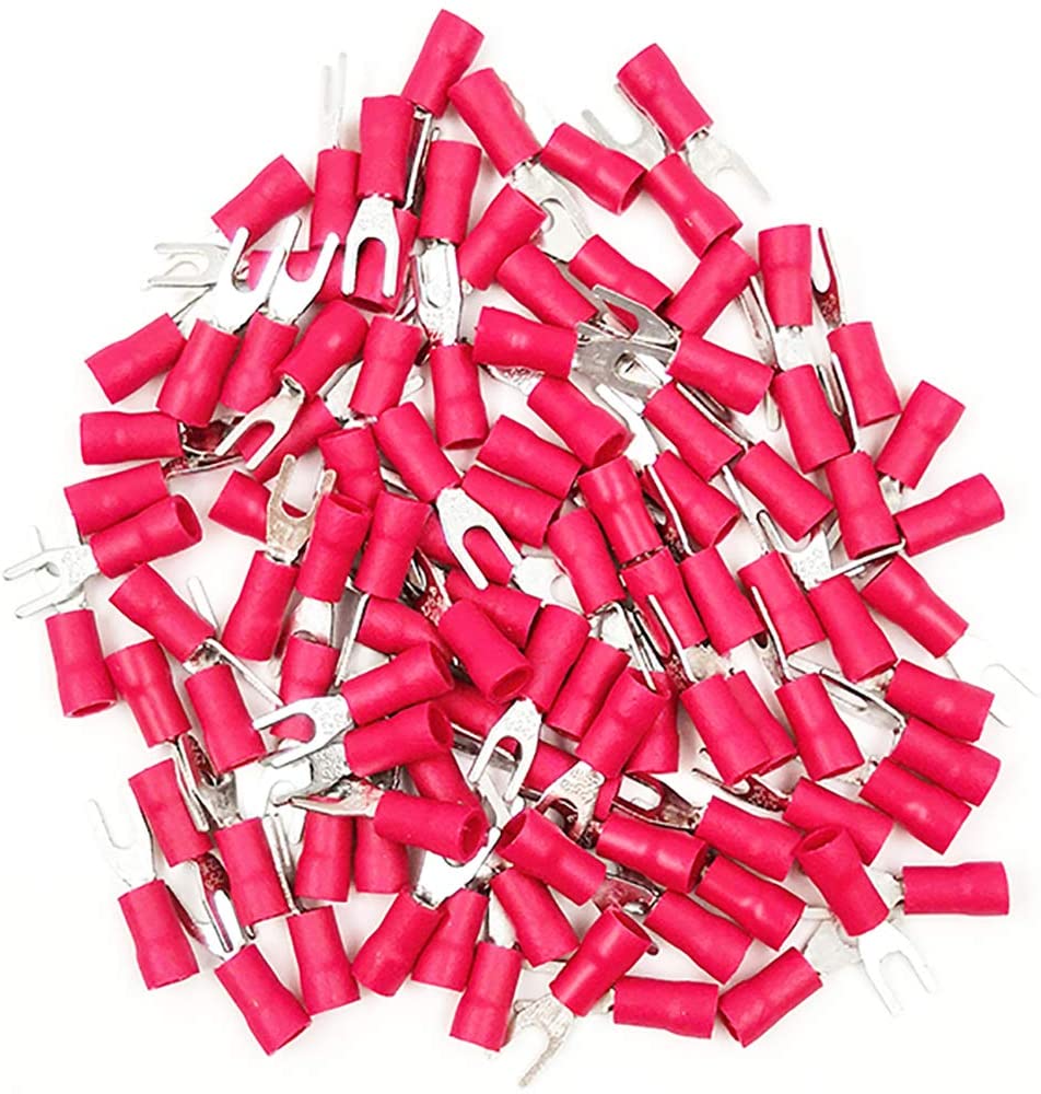 American Terminal E-SR8-500 500PCS Red Insulated Fork Spade Wire Connector Electrical Crimp Terminal 18-22AWG