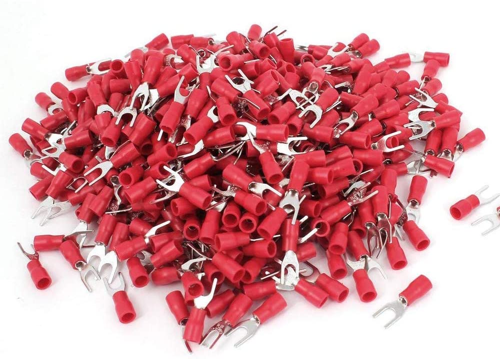MR DJ DSR8-100 100PCS 18-22 AWG Red Insulated Fork Spade Wire Connector Electrical Crimp Terminal