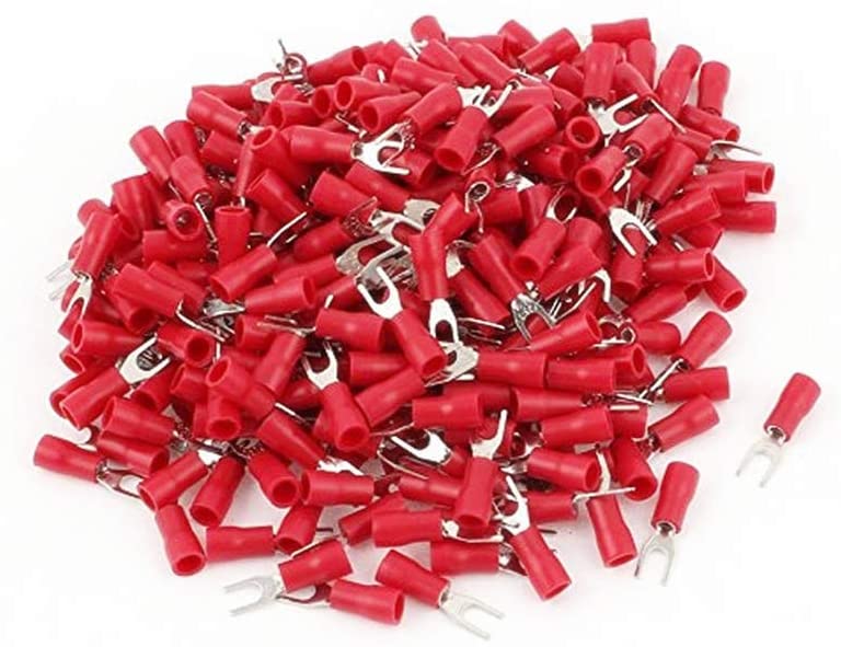 Absolute USA RS8-100 100pcs Insulated Fork Spade Wire Connectors, U Type Electrical Crimp Terminals