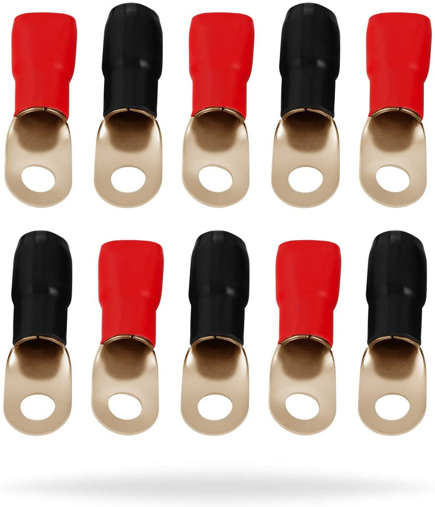 MR DJ 1/0 Gauge Ring Terminal 10 Pack 1/0 AWG Wire Crimp Cable- Red/Black 5/16