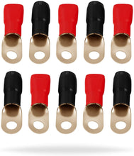 Load image into Gallery viewer, MR DJ 1/0 Gauge Ring Terminal 10 Pack 1/0 AWG Wire Crimp Cable- Red/Black 5/16