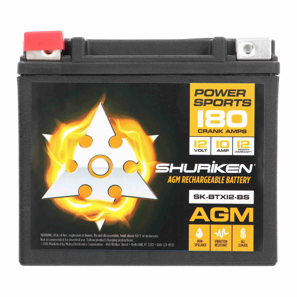 Shuriken SK-BTX12-BS 180 CRANK AMPS / 10AMP HOURS AGM Power Sports 12V Battery