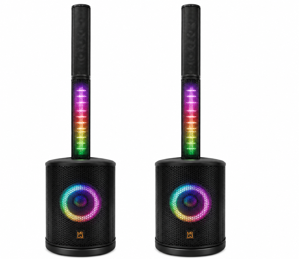 2 Pack MR DJ ELITE All-In-One 8" Portable Bluetooth Line Column Array Speaker