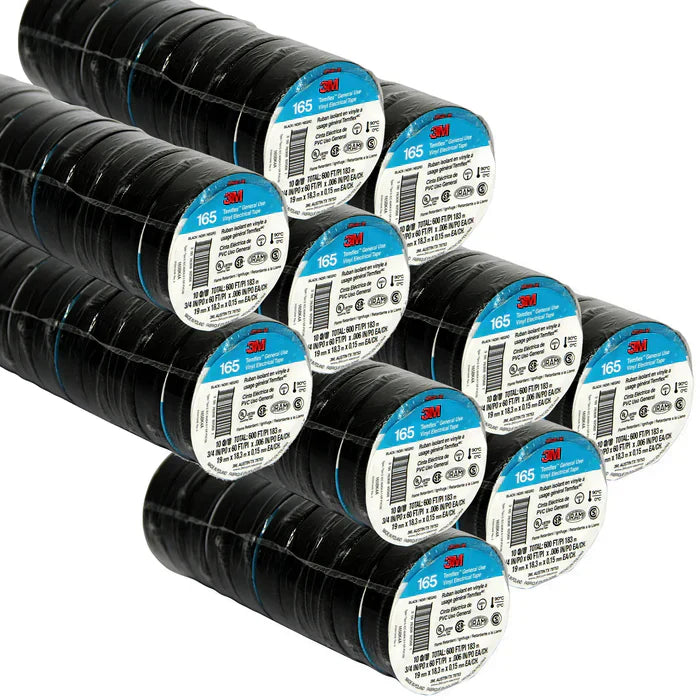 100 Rolls 1 Case 3M 165 TEMFLEX (1700 Upgrade) Black 3/4" Vinyl Fresh Insulation Electrical Tape