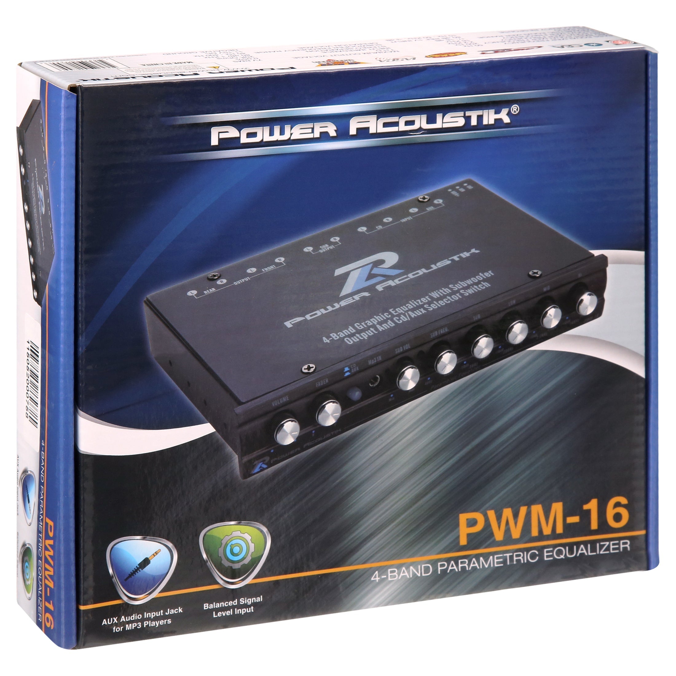 Power Acoustik PWM-16 4-Band Graphic Equalizer w/ Built-In Pre-Amp & Subwoofer Control