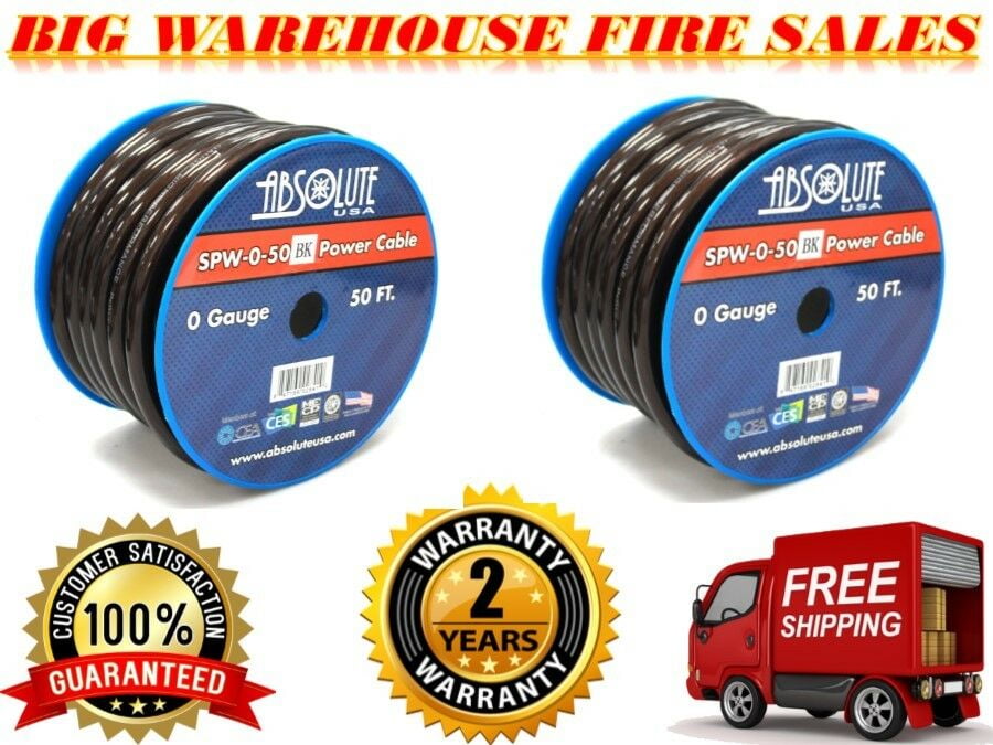 (2) 1/0 Gauge 50 FT PRO Xtreme Twisted Power / Ground Battery Wire Cables Black