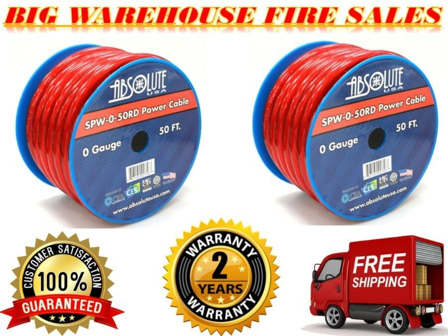 2 1/0 Gauge 50 FT PRO Xtreme Twisted Power / Ground Battery Wire Cables Red