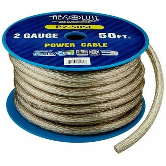 Absolute 2 Gauge 50' Primery Marine Car Audio Battery Power Cable Silver
