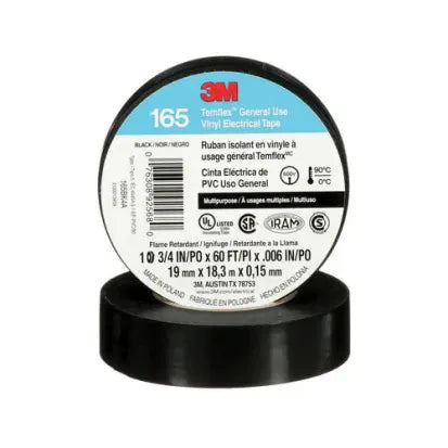 100 Rolls 1 Case 3M 165 TEMFLEX (3M 1700 Upgrade) Black 3/4" Vinyl Fresh INSULATINELECTRICAL Tape