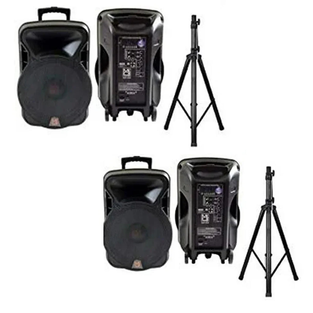 2 PRO 15" 4000W Bluetooth DSP FM Radio USB Portable PA DJ Speaker & Stands