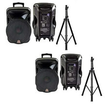 Load image into Gallery viewer, 2 PRO 15" 4000W Bluetooth DSP FM Radio USB Portable PA DJ Speaker &amp; Stands