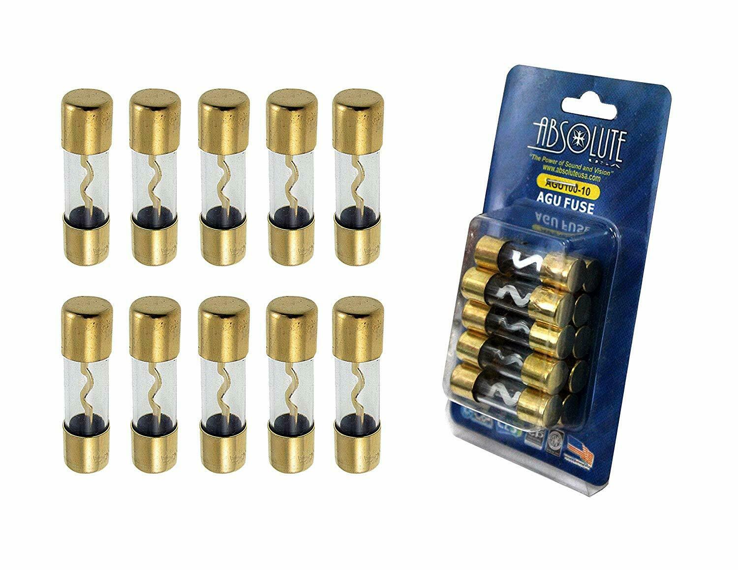 10 PACK Absolute AGU40 40 AMP AGU GOLD PLATED FUSES ROUND GLASS FUSE