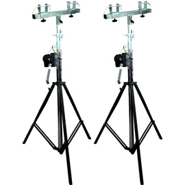 2 MR DJ Pro Lighting 12 Foot Crank Light Stand & 2 Square Truss T-Bar Adapter
