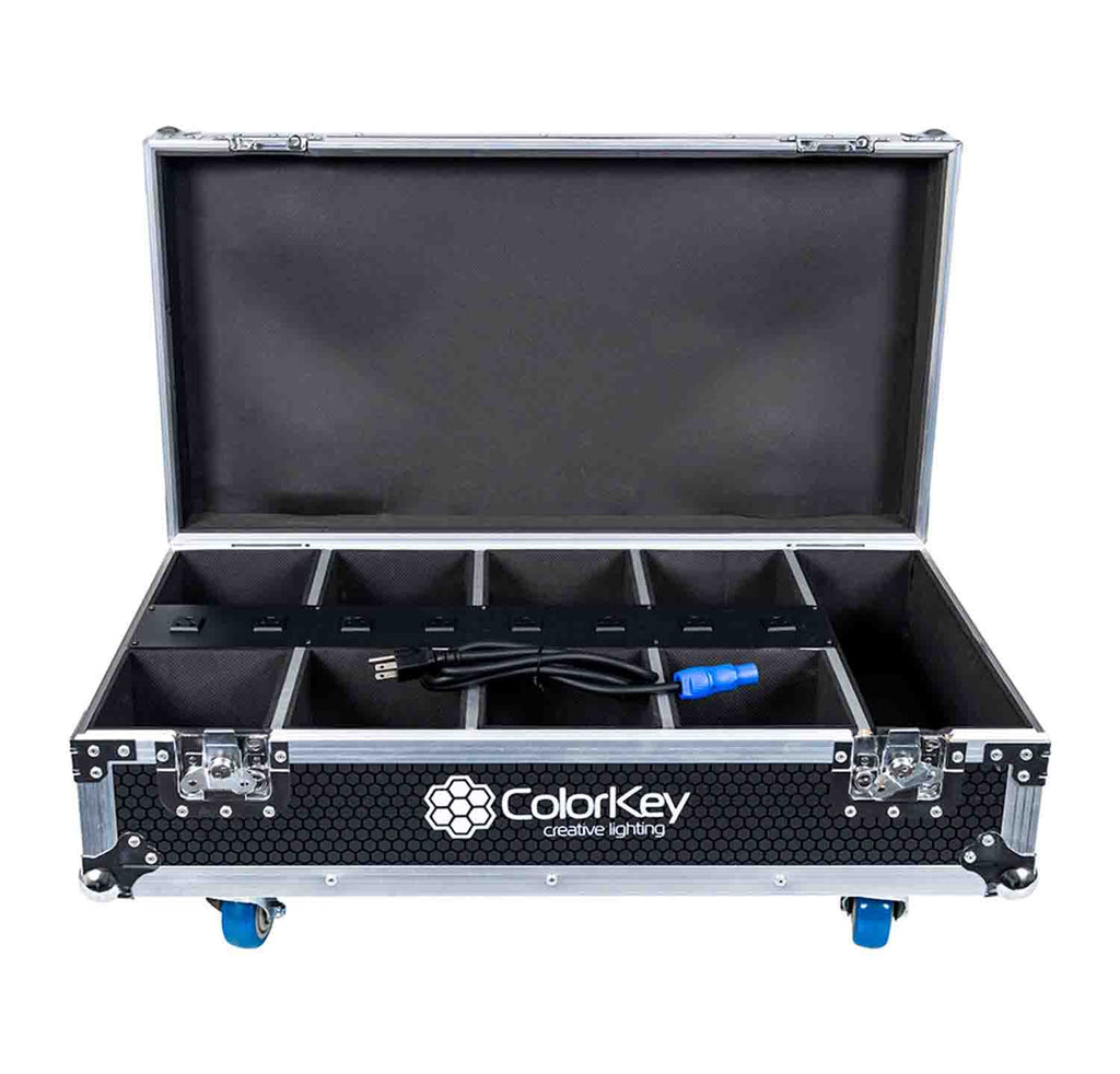 Colorkey CKW-6028-KIT, Mobilepar Mini Hex 4 Uplights 8-Pack Bundle with Charging Road Case