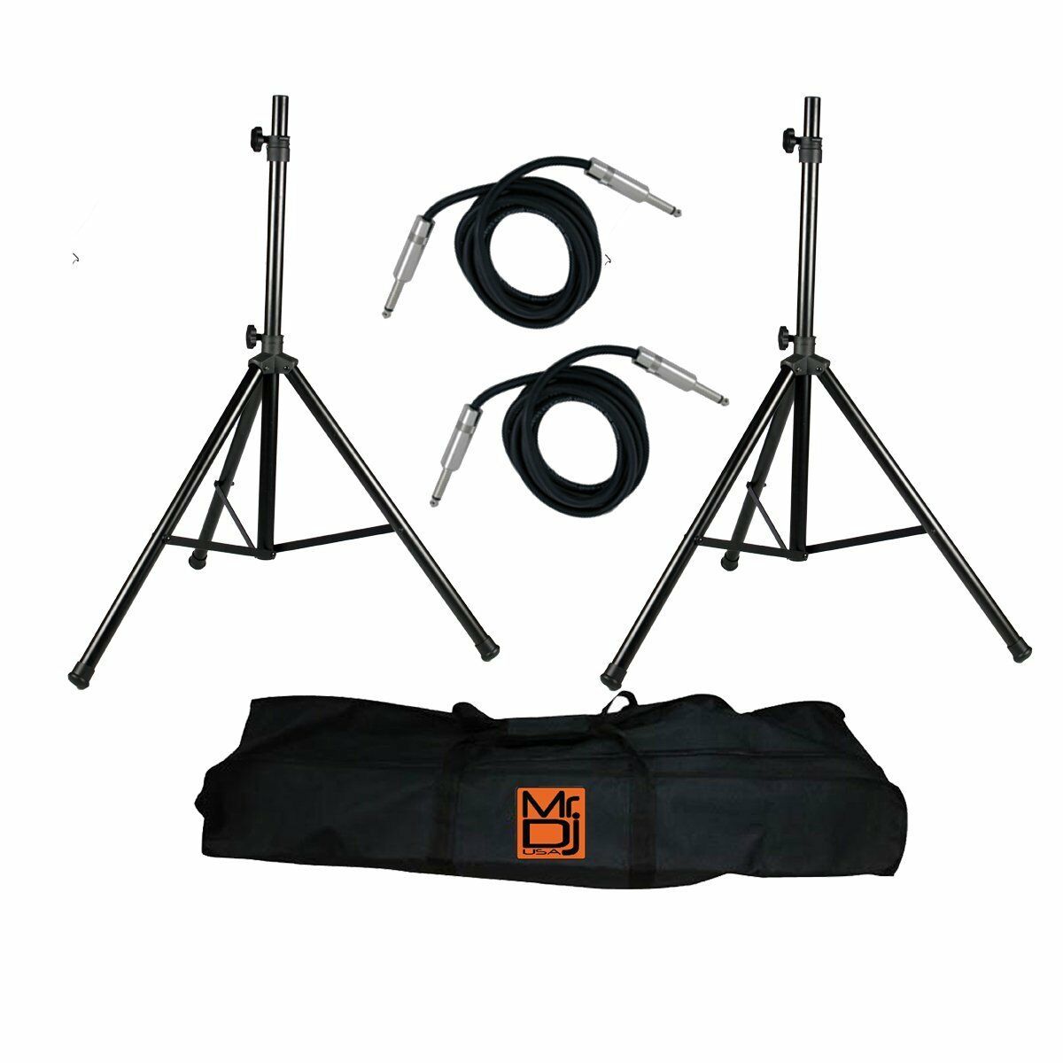 MR DJ SS750PKG Speaker Stand w/ Carrying Bag & 1/4" Cable; Black Folding Tripod PRO PA DJ Home & Stage Speaker Stand Mount Holder w/ Carrying Bag