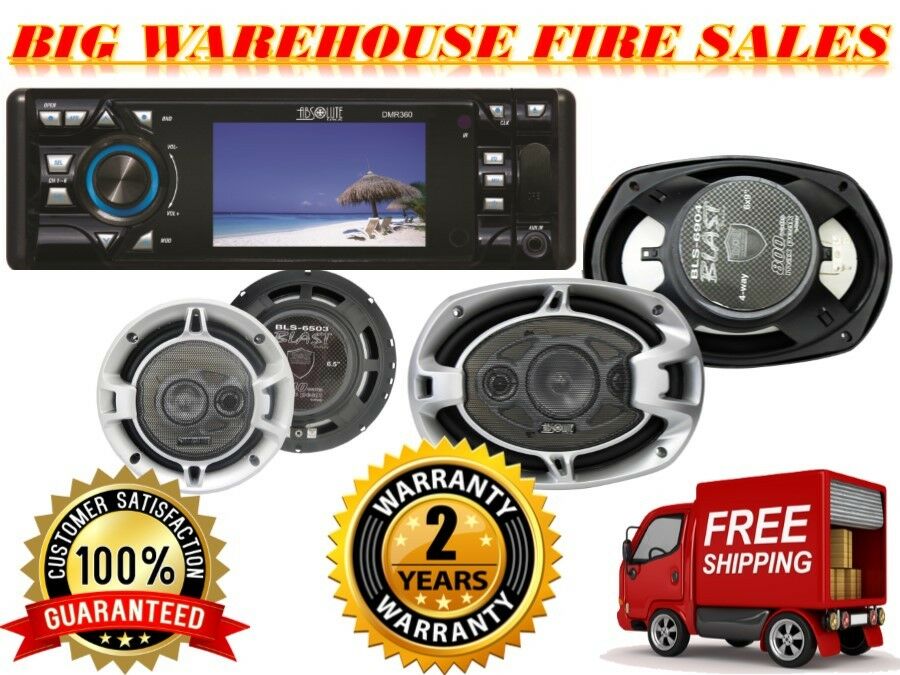 Absolute DMR-360 BLS-6503 BLS-6904 Single Din Car Stereo Bundle 6.5" & 6x9 speaker