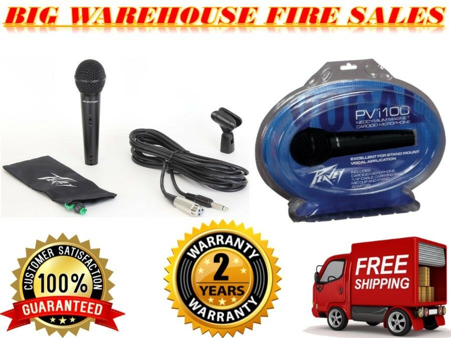 4 Peavey PVI100 1/4" Wired Dynamic Cardioid Vocal Microphone+ Mic Clip + Cable