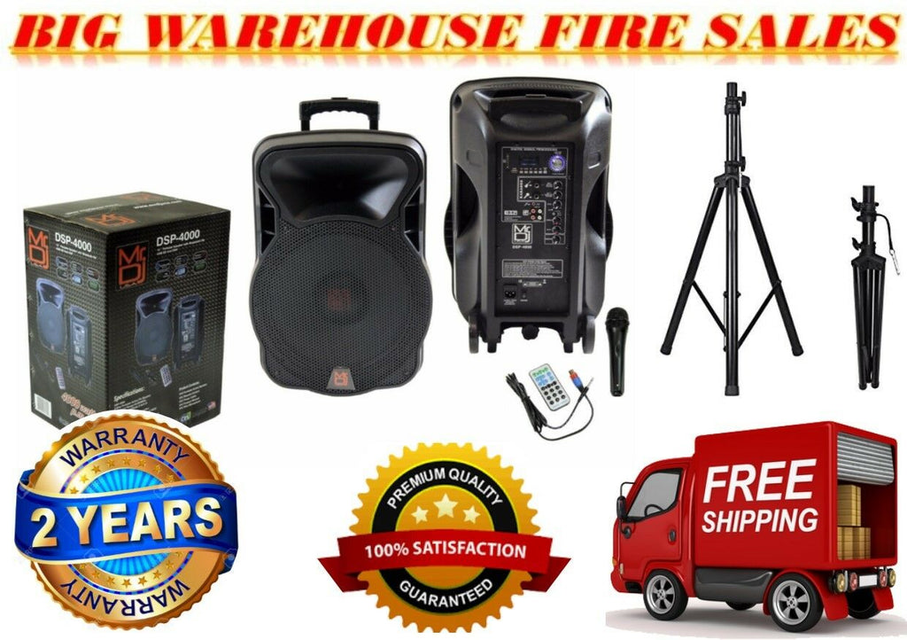 Mr. Dj DSP4000 PA DJ 15" 4000W DSP FM Bluetooth Speaker and Stand