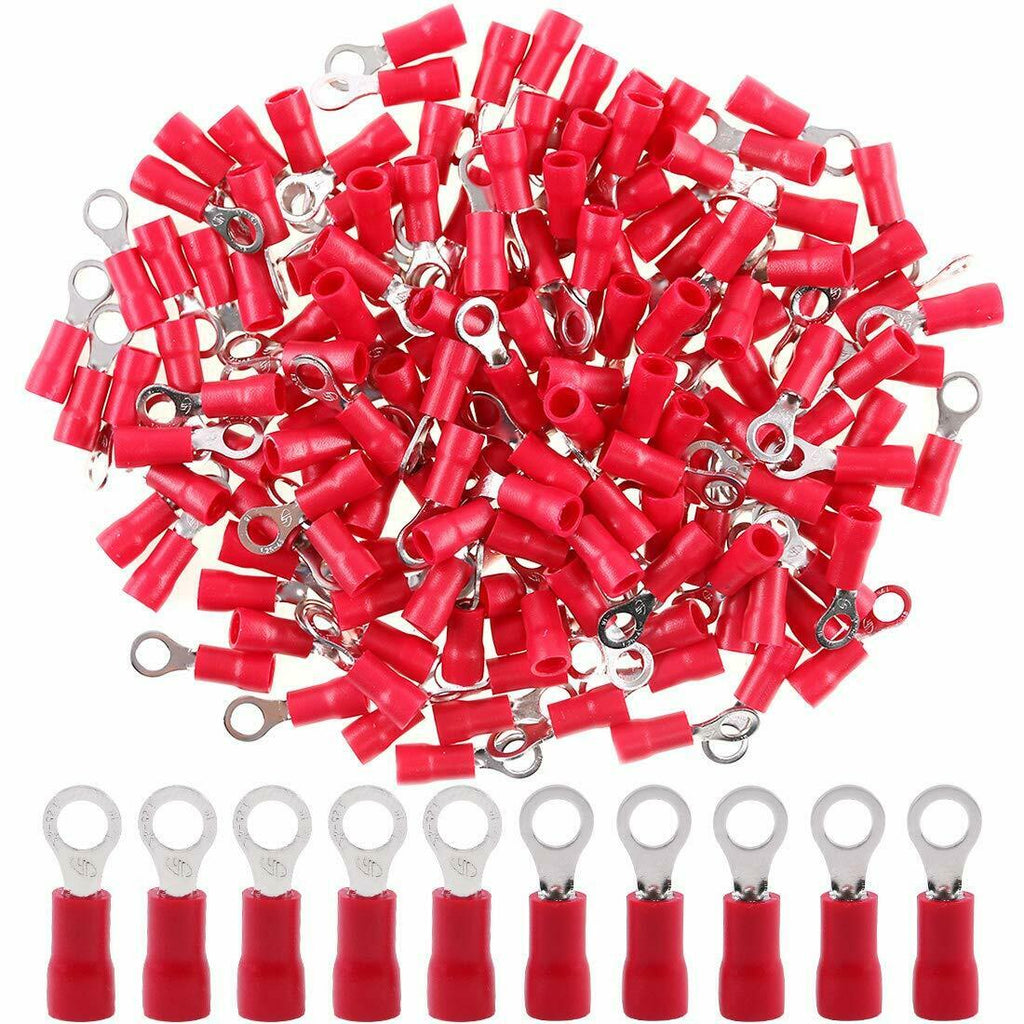 MR DJ RT2218R 200 pcs #8 Red 22/16G Vinyl Insulated Connectors Ring Terminal