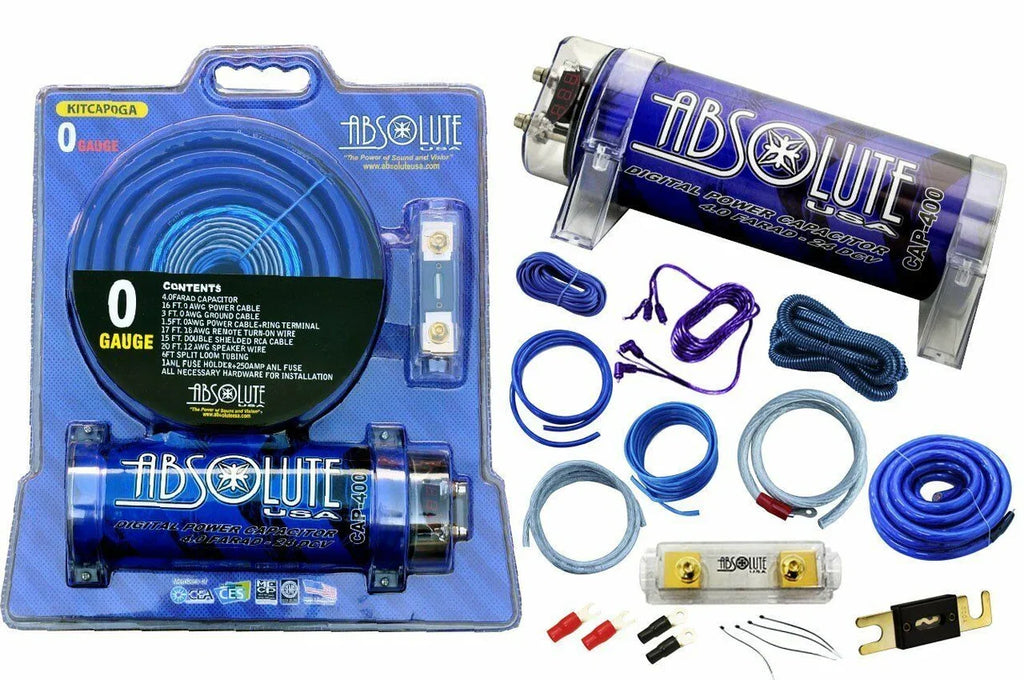 Absolute KITCAP0GABL 4.0 Farad Power Capacitor 0 Gauge Car Amplifier (Blue)