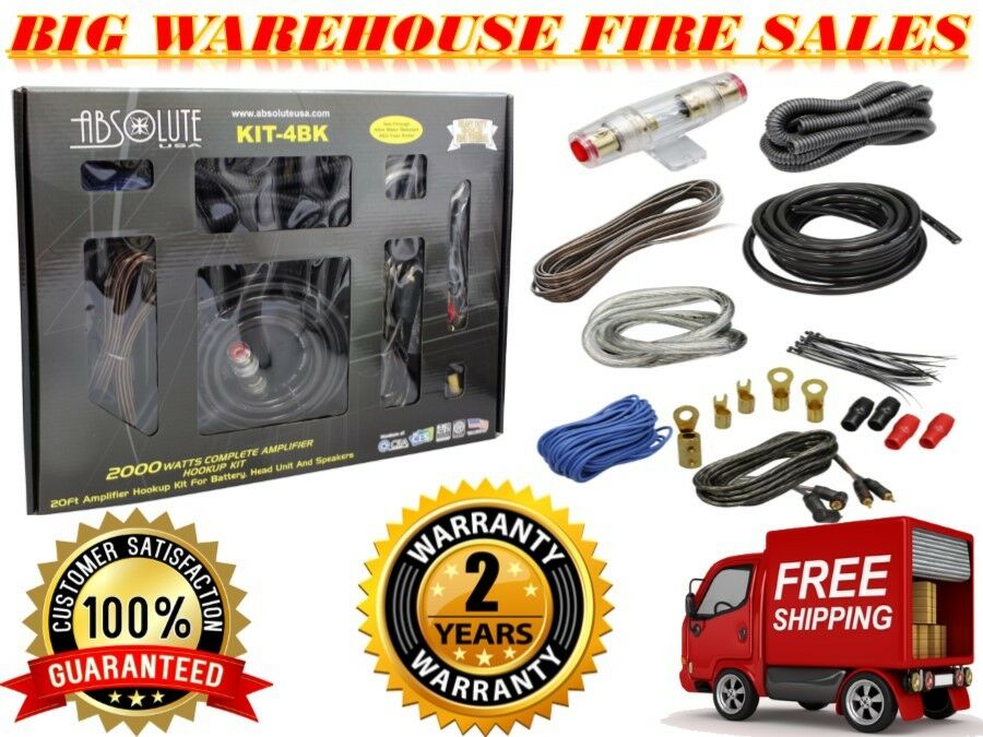 Truck RV 4 Gauge 2000W Car Amplifier Complete Installation Amp Kit Power Wiring