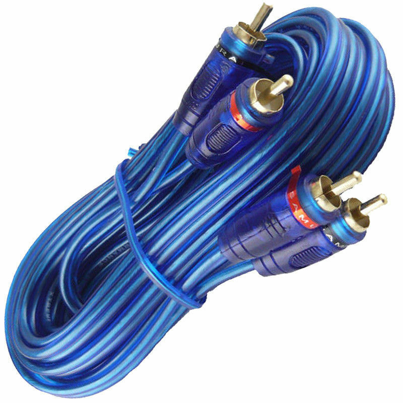 6 Absolute 3 Ft 2 Ch Blue Twisted Car Amp Gold RCA Jack Cable Interconnect