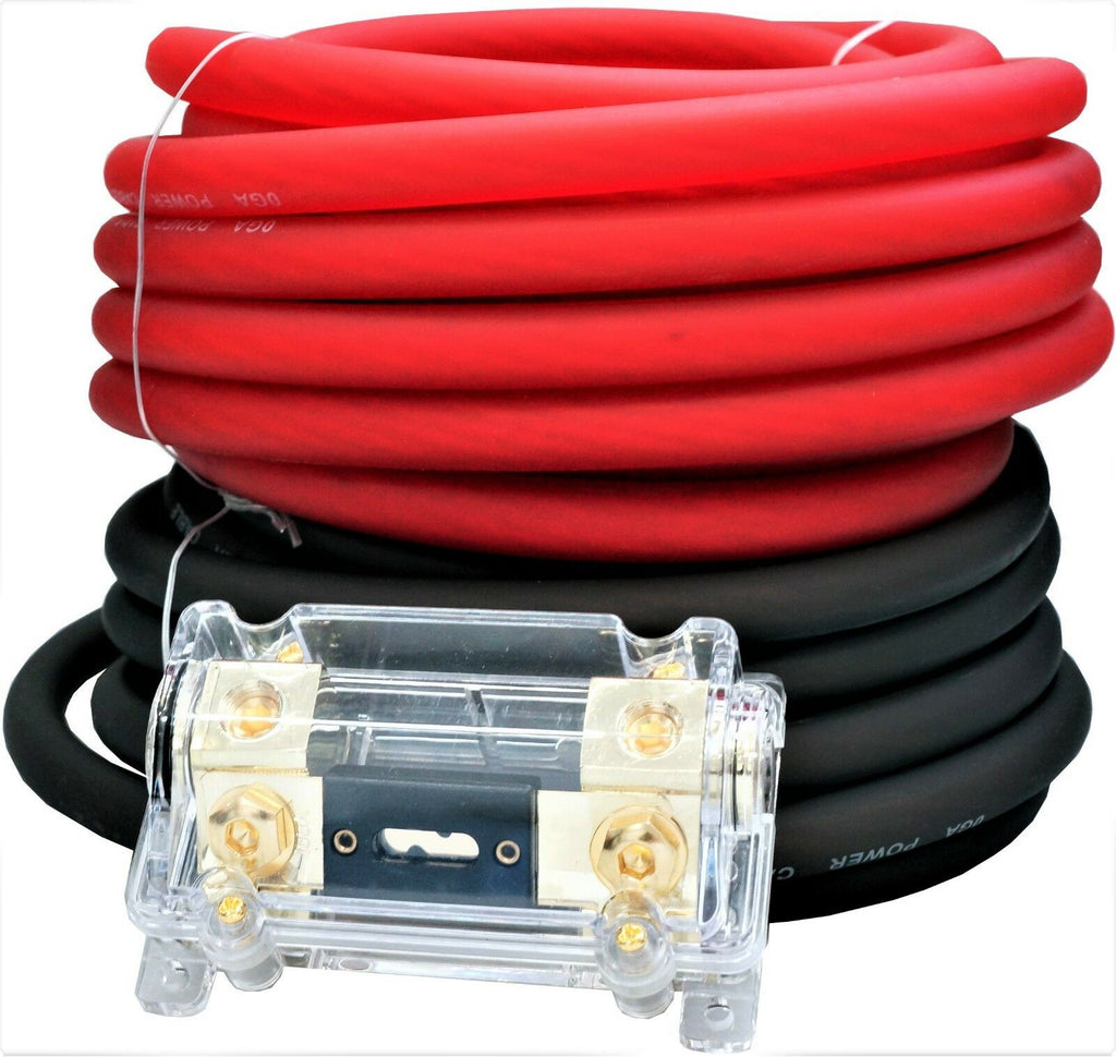 American Terminal 0 Gauge Wire Red / Black Amplifier Amp Power/Ground Cable 1/0 Set Fuse
