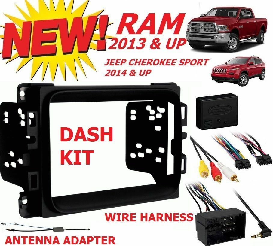 2013 - 2017 RAM Double Din Car Stereo Installation Dash Kit +Harness +Antenna