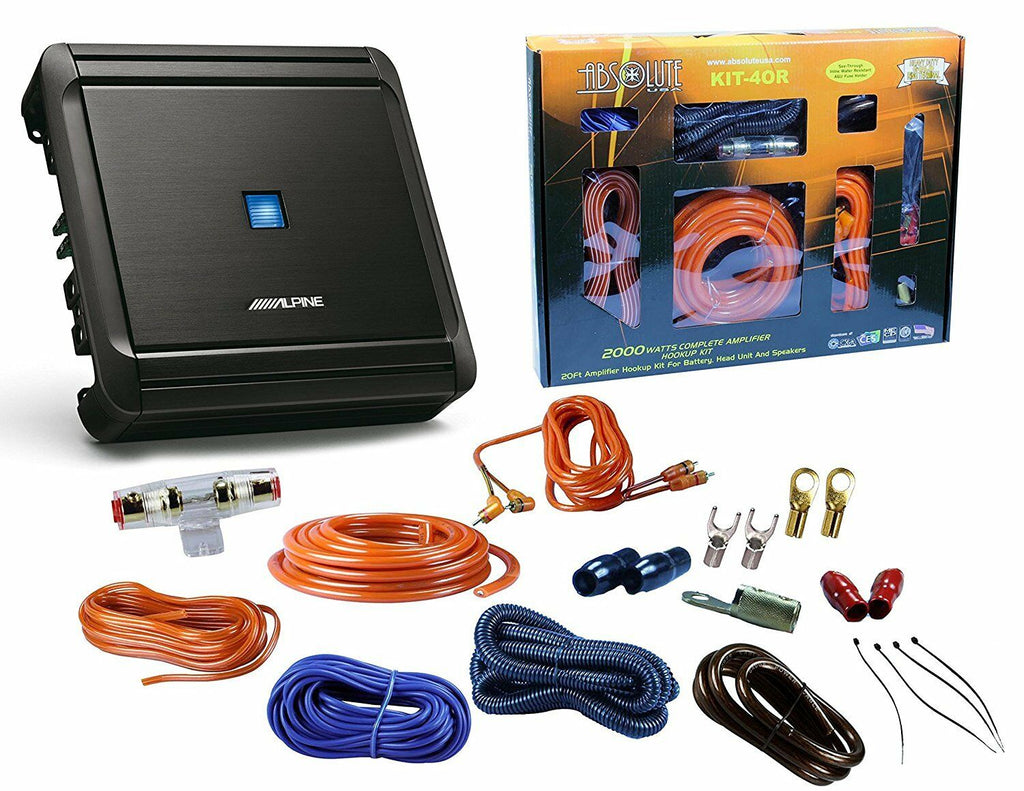 Alpine S2-A60M 1-Channel 600 Watts S-Series Monoblock Class-D Amplifier + Absolute KIT4 4 Gauge Complete Amplifier Kit