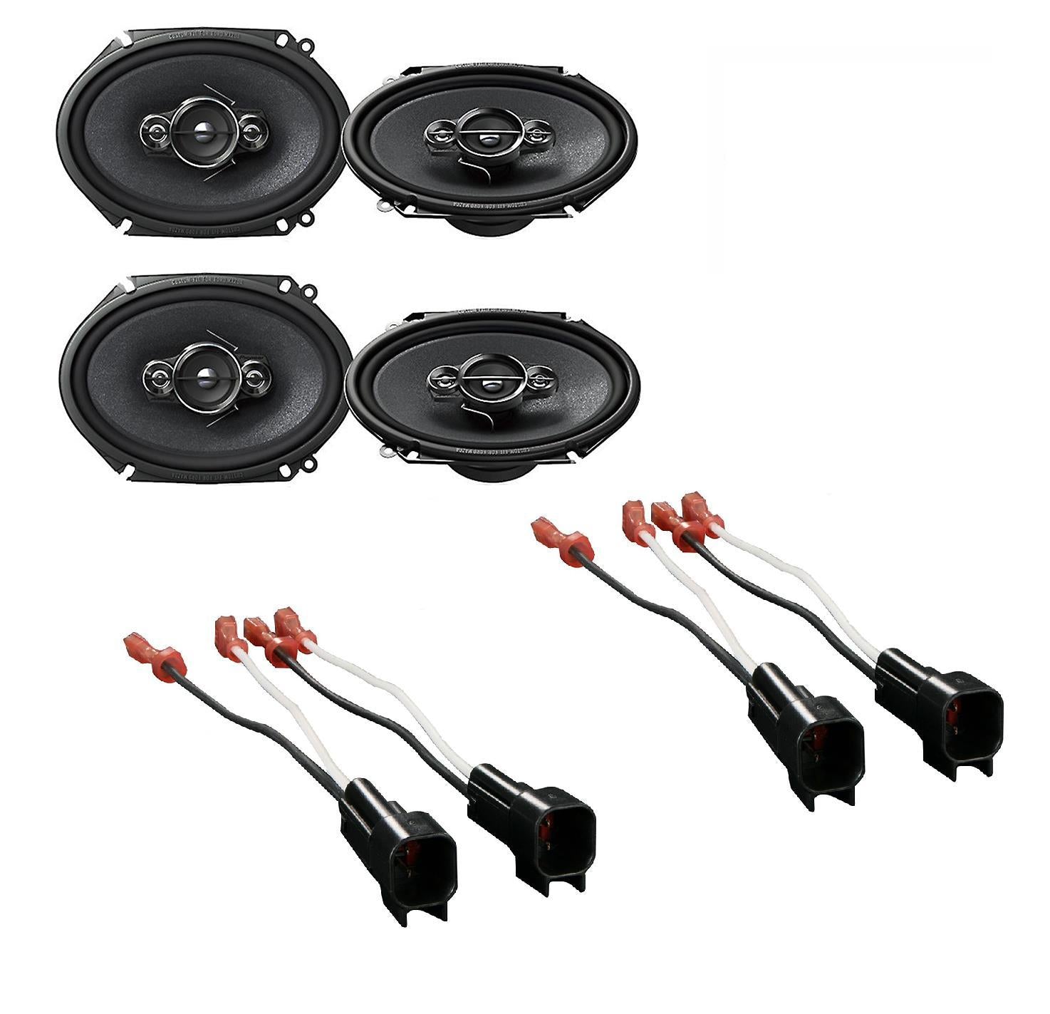 4 PIONEER 6 x 8" 4-WAY SPEAKERS + WIRE HARNESS Speaker Connectors for Select Ford GM Chevy Lincoln Mercury Mazda