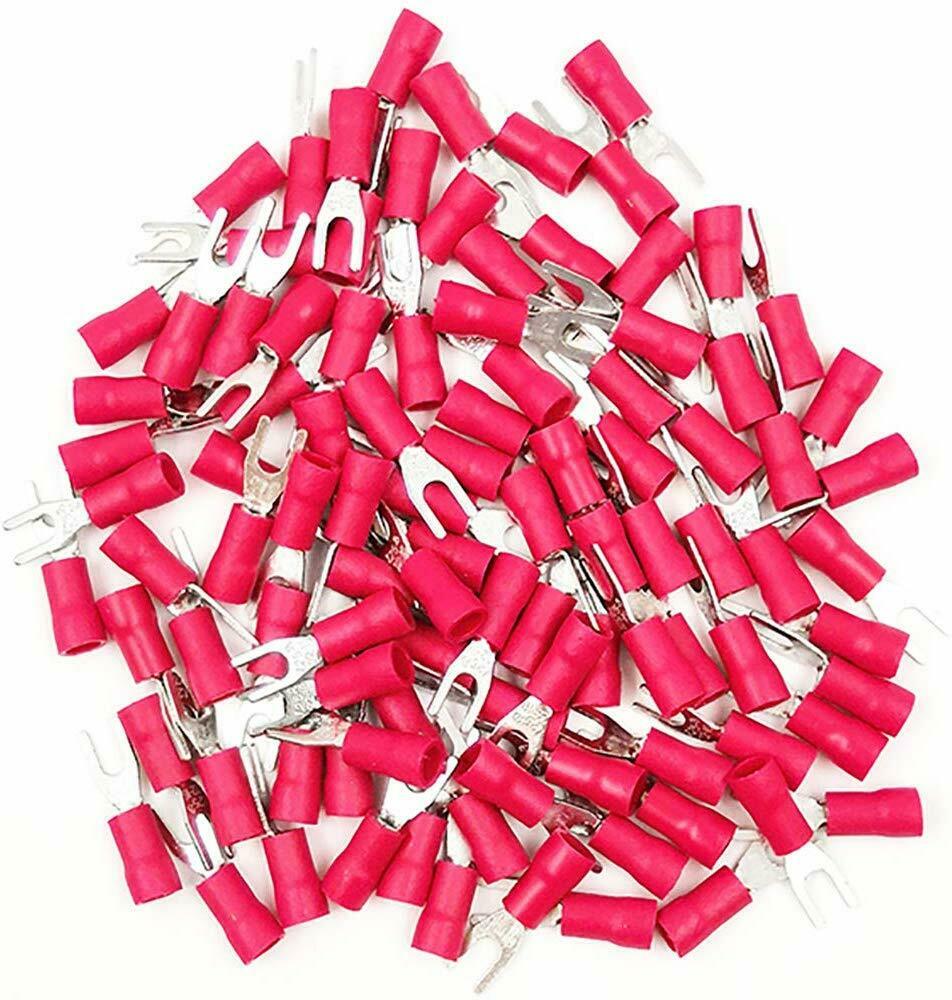 MK Audio MSR8-200 200PCS Red Insulated Fork Spade Wire Connector Electrical Crimp Terminal 18-22 AWG
