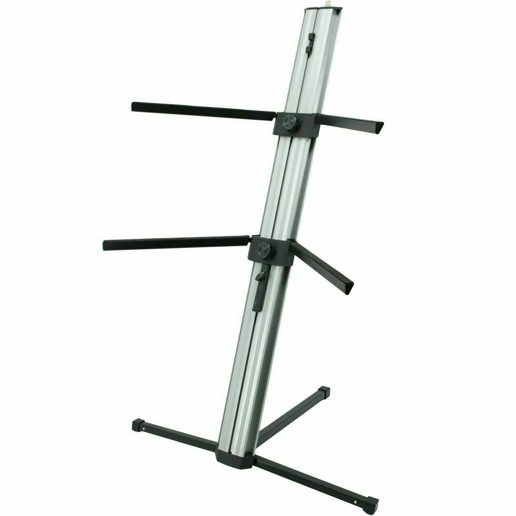 MR DJ KS1000S PRO Professional 2-Tier Silver Column Keyboard Stand W 5/8" Mic Mount