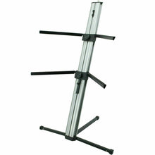 Load image into Gallery viewer, MR DJ KS1000 Professional 2-Tier Column Keyboard Stand Silver W 5/8" Mic Mount