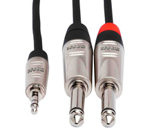 Load image into Gallery viewer, Hosa HMP-003Y, REAN 3.5mm TRS to Dual 1/4" TS Pro Stereo Breakout Cable - 3 Feet