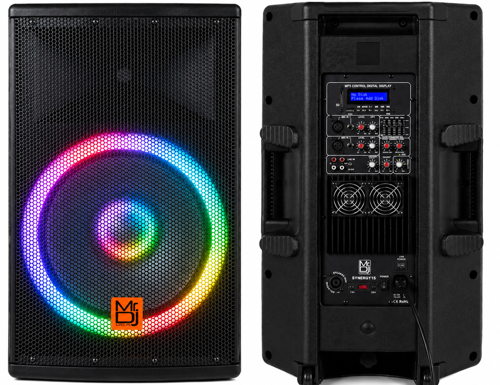 MR DJ SYNERGY15 15" 2-Way PA Powered Active Speaker System 4500W Audio Bluetooth USB KTV Speaker