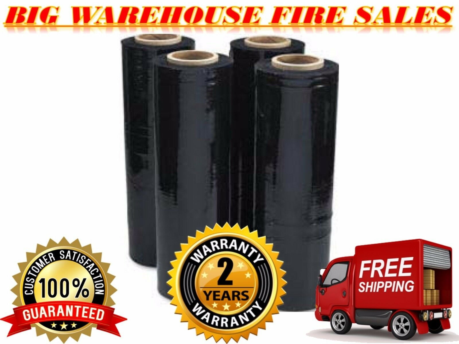 18" x 1500' 4 Rolls Pallet Wrap Stretch Film Hand Shrink Wrap 1500 SQ FEET Black