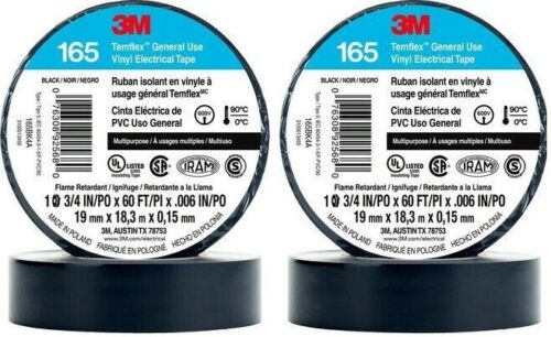 3M Temflex Vinyl Electrical Tape, 1700, 3/4 in x 60 ft, Black 1.5core, 3 Count