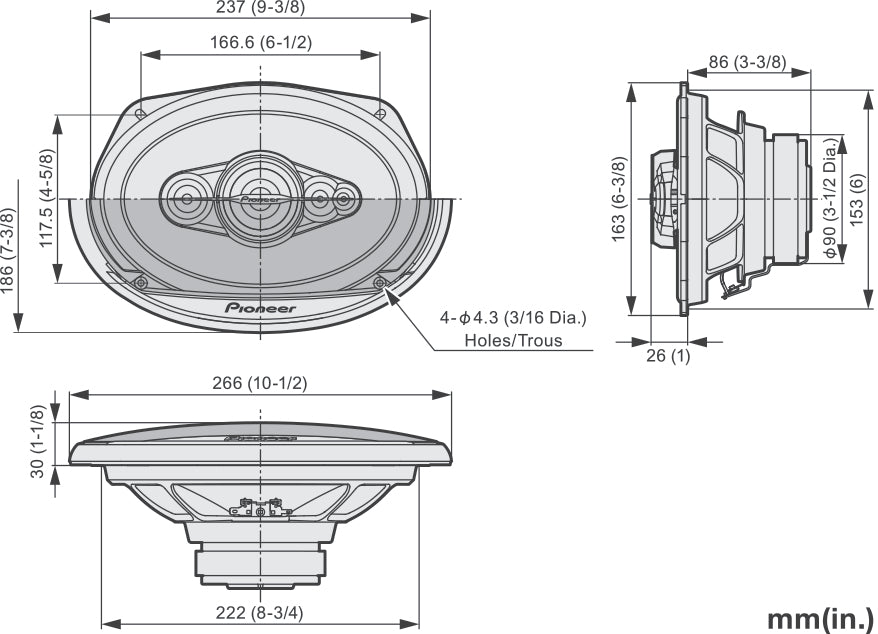 Pioneer TS-A6991F 1400W 6x9" 5-way 4-ohm Coaxial Car Speakers with Dual Super Tweeters