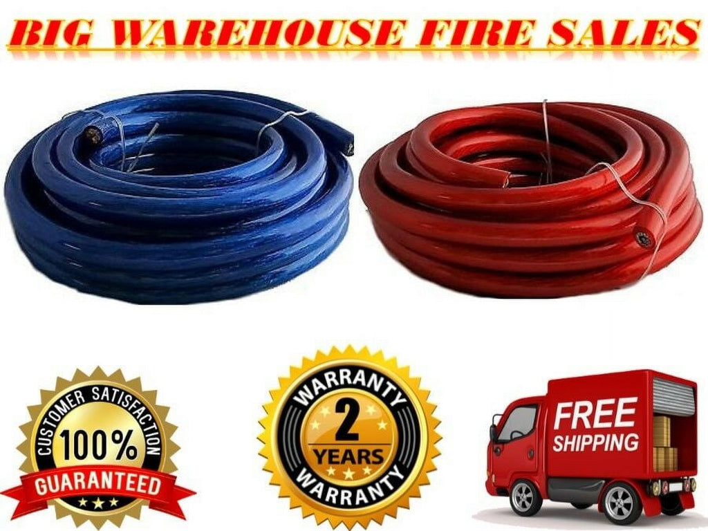50 FEET PREMIUM 0 GAUGE BLUE & RED POWER + GROUND WIRE CABLE 1/0 GAUGE CAR AUDIO