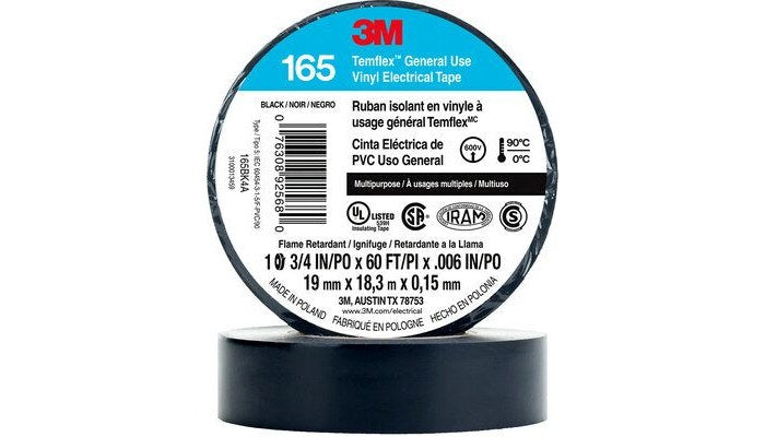 3M Temflex Vinyl Electrical Tape, 1700, 3/4 in x 60 ft, Black 1.5core, 3 Count