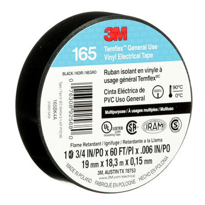 20pc 3M Electrical Tape Temflex 60ft Rolls 165 20-Pac Vinyl Tape 60 Feet per Roll