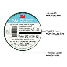 Load image into Gallery viewer, 20pc 3M Electrical Tape Temflex 60ft Rolls 165 20-Pac Vinyl Tape 60 Feet per Roll