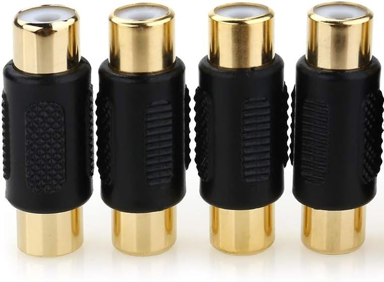 4 Pack Black Female to Female Gold RCA cable cord Coupler Joiner Barrel Connectors