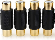 Load image into Gallery viewer, 4 Pack Black Female to Female Gold RCA cable cord Coupler Joiner Barrel Connectors