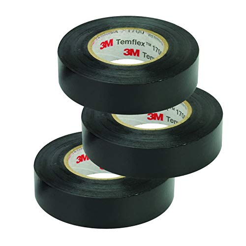 3M Temflex Vinyl Electrical Tape, 1700, 3/4 in x 60 ft, Black 1.5core, 3 Count