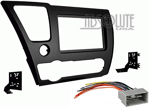 Absolute ABS95-7882B Bundle Fit Honda Civic 2013 2014 Double DIN Stereo Harness Radio Install Dash Kit Package