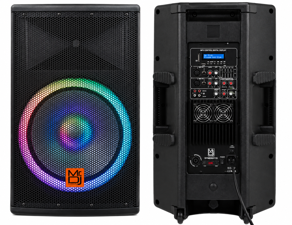 MR DJ SYNERGY15 15" 2-Way PA Powered Active Speaker System 4500W Audio Bluetooth USB KTV Speaker
