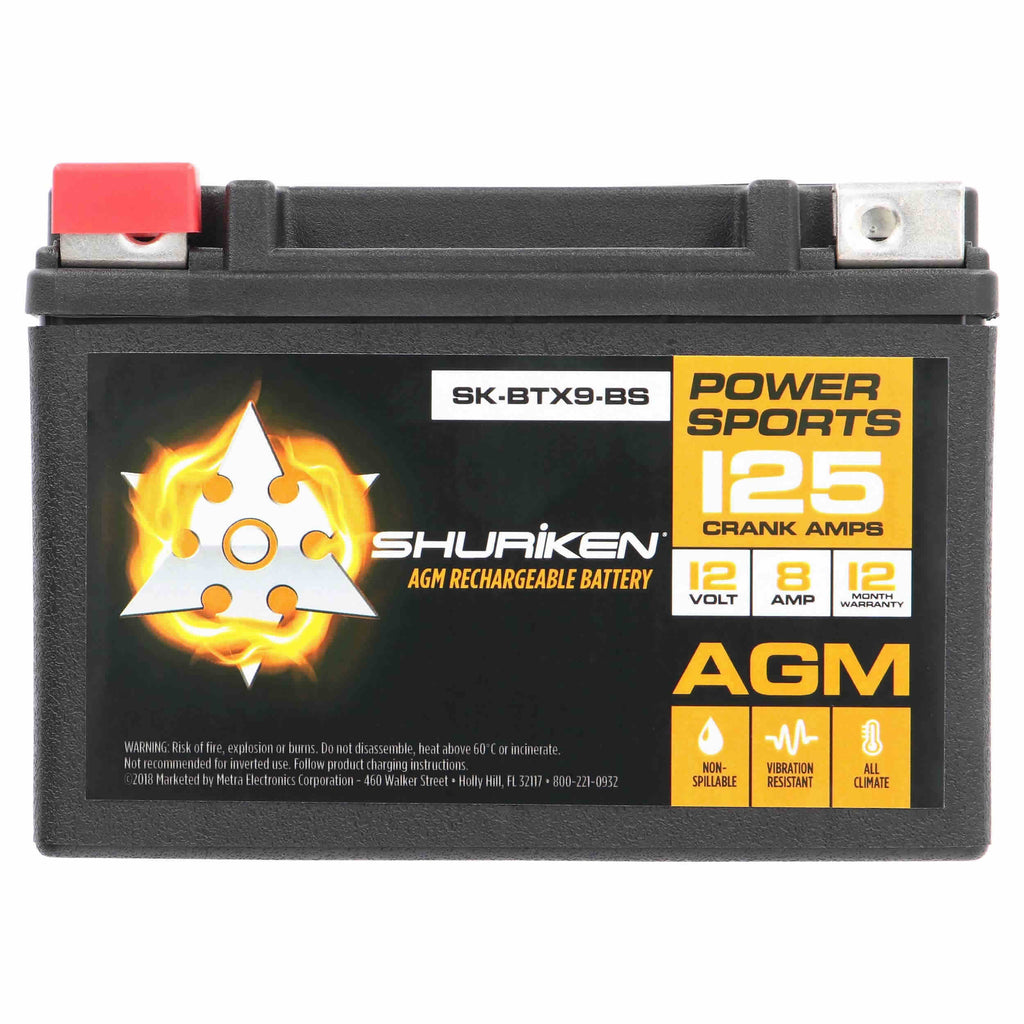 Shuriken SK-BTX9-BS 125 CRANK AMPS / 8AMP HOURS AGM Power Sports 12V Battery