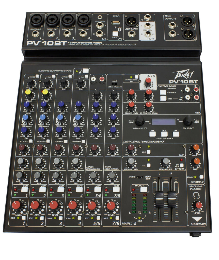 Peavey PV 10BT PV10BT Pro Audio Mixer With 4 Mic In, Bluetooth, USB, Compressor