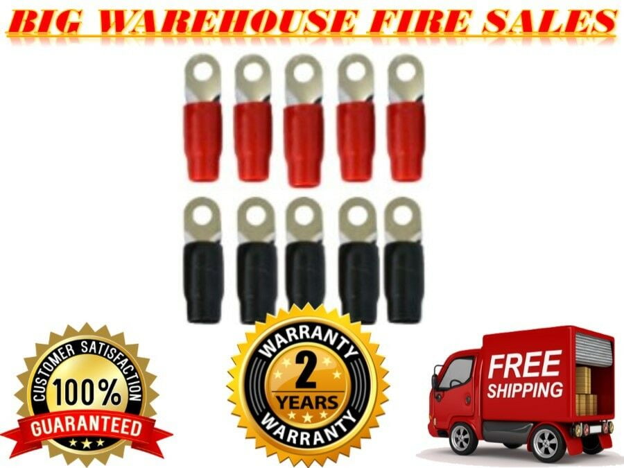 0 Gauge Ring Terminal 10 Pack 1/0 AWG Wire Crimp Cable- Red/Black 5/16 AT